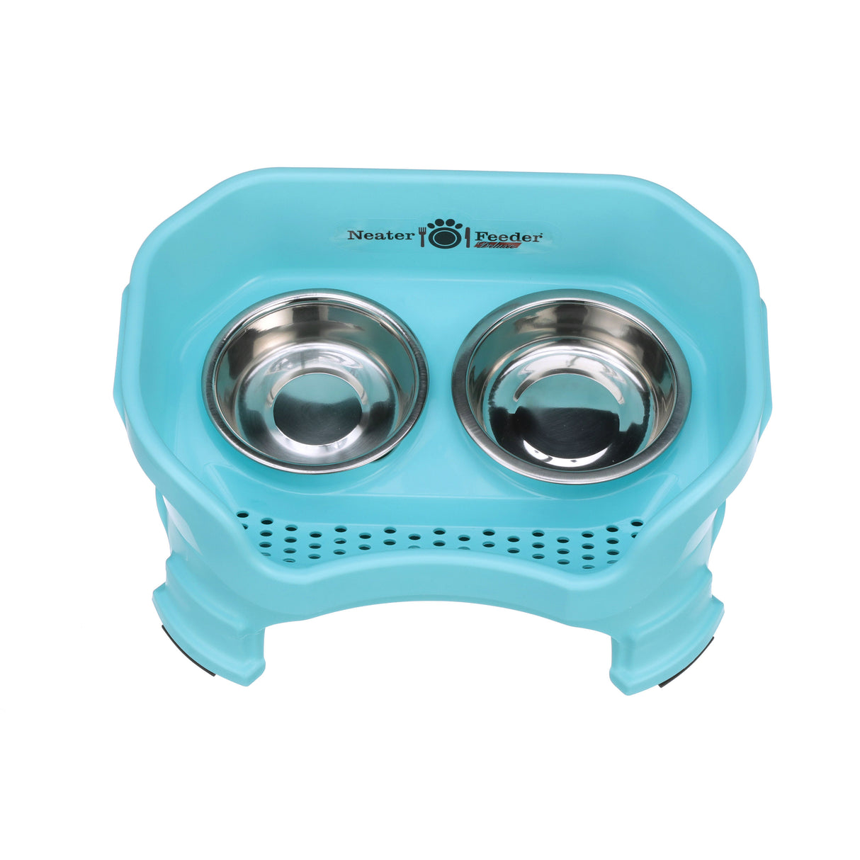 Deluxe Cat Neater Feeder with leg extensions in Aqua