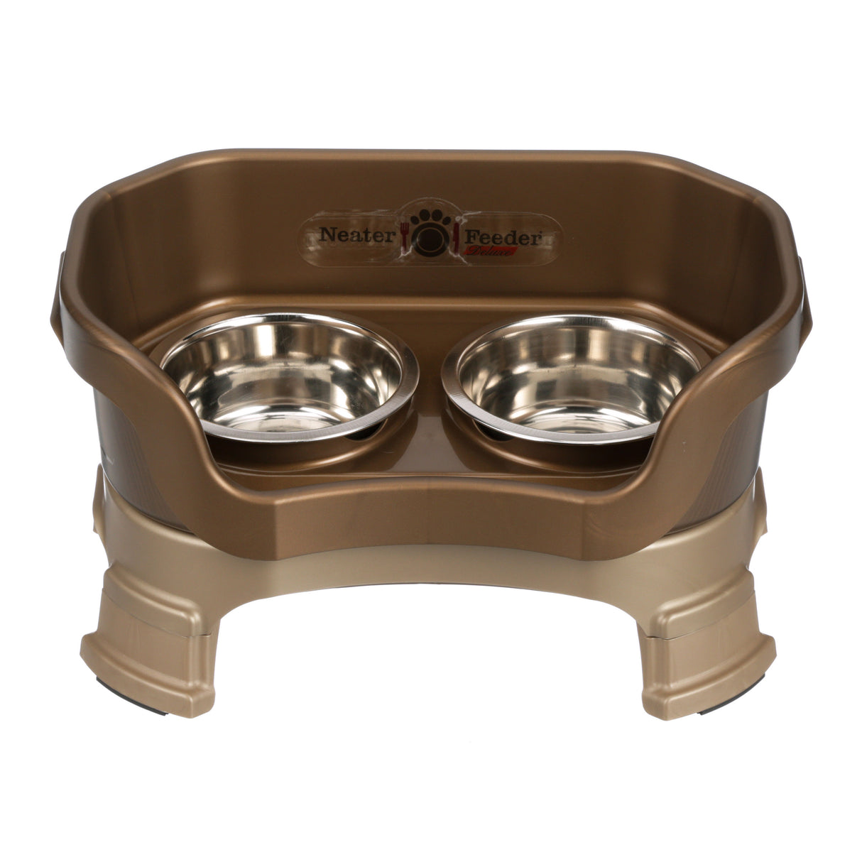 Deluxe Small Dog Bronze raised Neater Feeder with leg extensions dog bowls