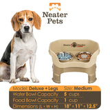 Information chart of Cappuccino medium DELUXE Neater Feeder with Stainless Steel Slow Feed Bowl with leg extensions