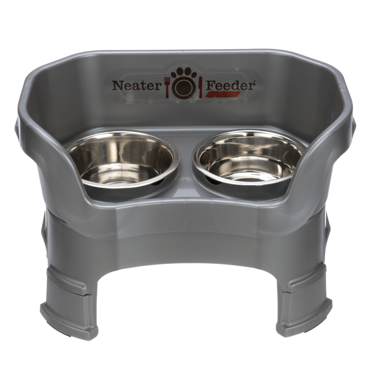 Deluxe Medium Dog Gunmetal Grey raised Neater Feeder with leg extensions dog bowls