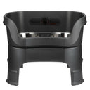 Deluxe Large Dog Midnight Black raised Neater Feeder with leg extensions dog bowls with two stainless steel bowls against a white background.