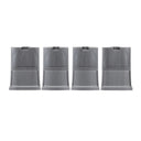 Four gunmetal gray large leg extensions  in a line on a white background.