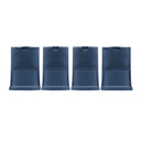 Four Dark Blue Neater Feeder Leg Extensions in a line on a white background.