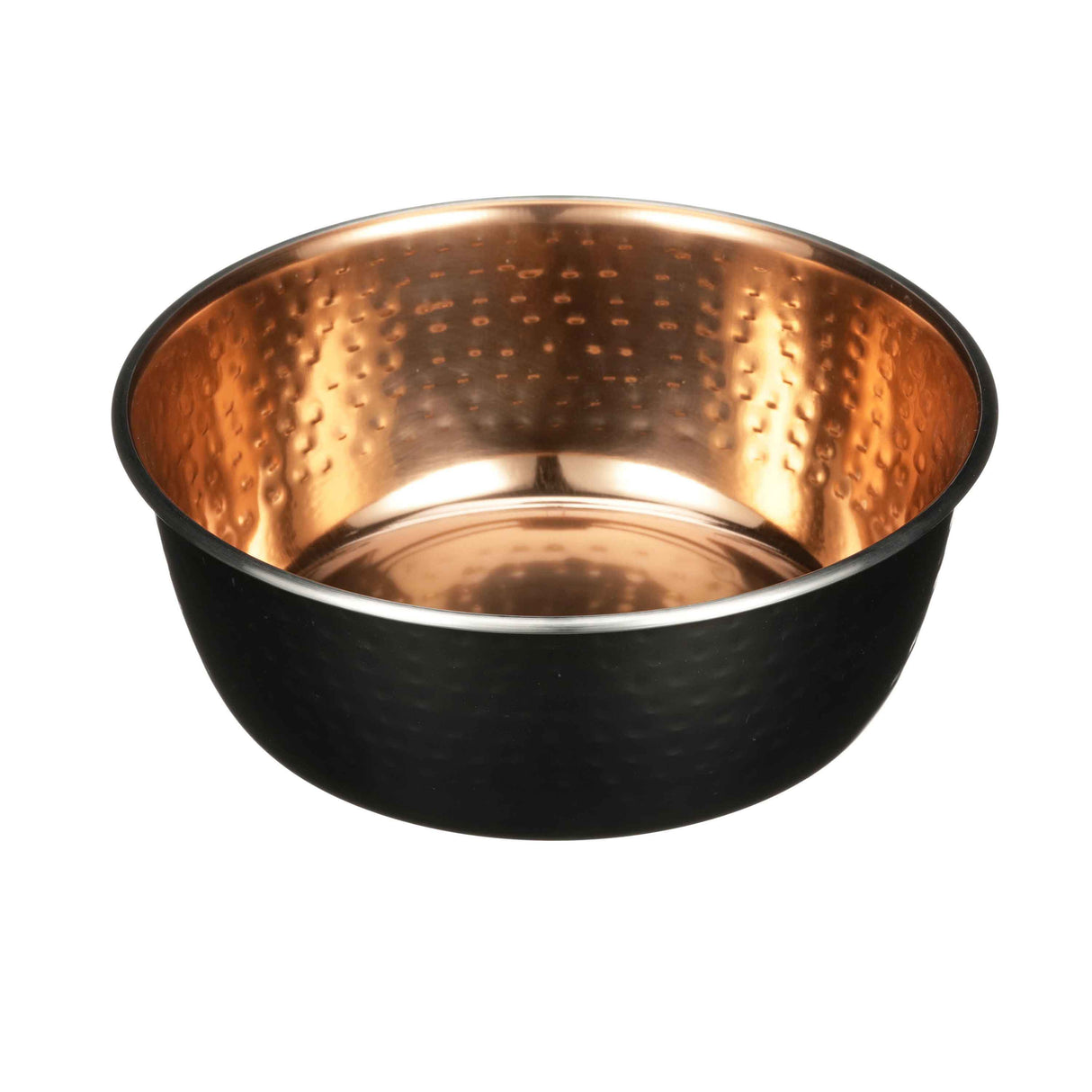 The side of Black Hammered Copper Pet Food Bowl