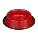 Red Camping Bowl with white specs against a white background.