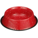 Red Camping Bowl with white specs against a white background.