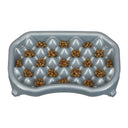 2.5 cup Silver Metallic Neater Slow Feeder with food and water on a white background.