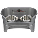 Express medium to large Neater Feeder in Gunmetal Grey with two stainless steel bowls against a white background.