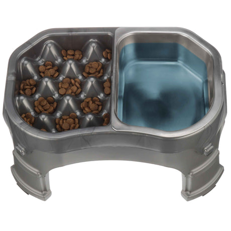 Top view of the Neater Slow Feeder Double Diner with stainless steel water bowl insert raised