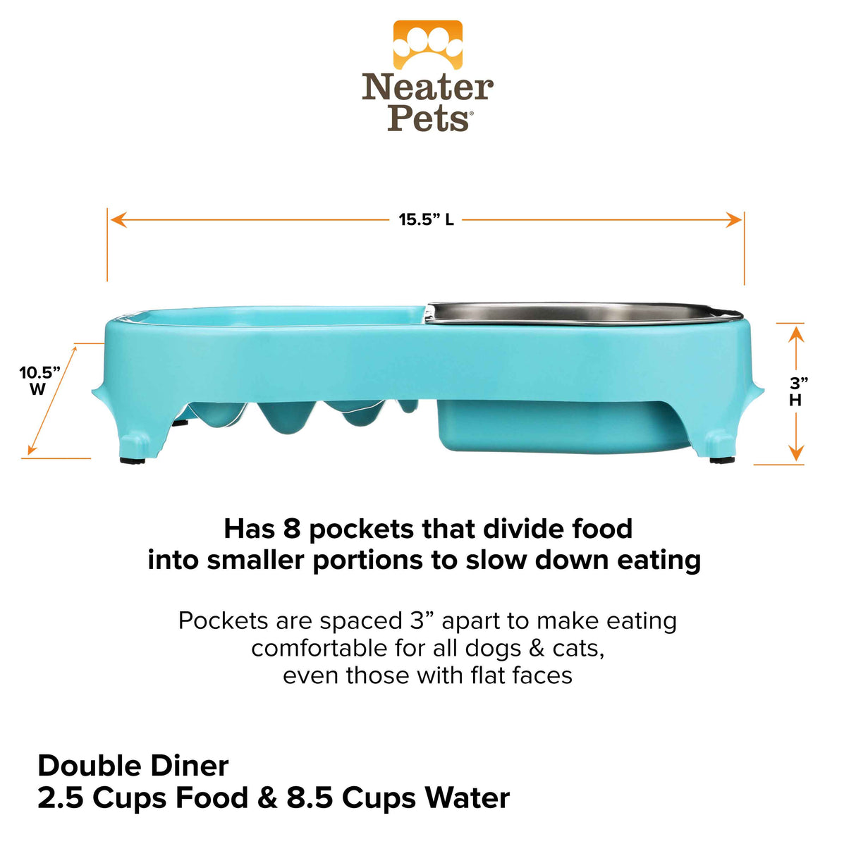 Neater Slow Feeder Double Diner dimensions