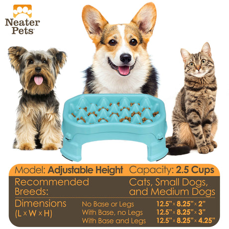 Dimensions and bowl capacity of the raised 2.5 cup Neater Slow Feeder