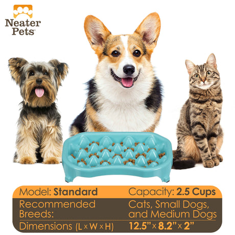 Dimensions and bowl capacity of the 2.5 cup Neater Slow Feeder