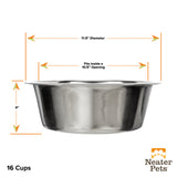 Dimensions of the 16 cup stainless steel bowl