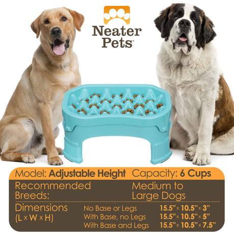 Dimensions and bowl capacity of the raised 6 cup Neater Slow Feeder