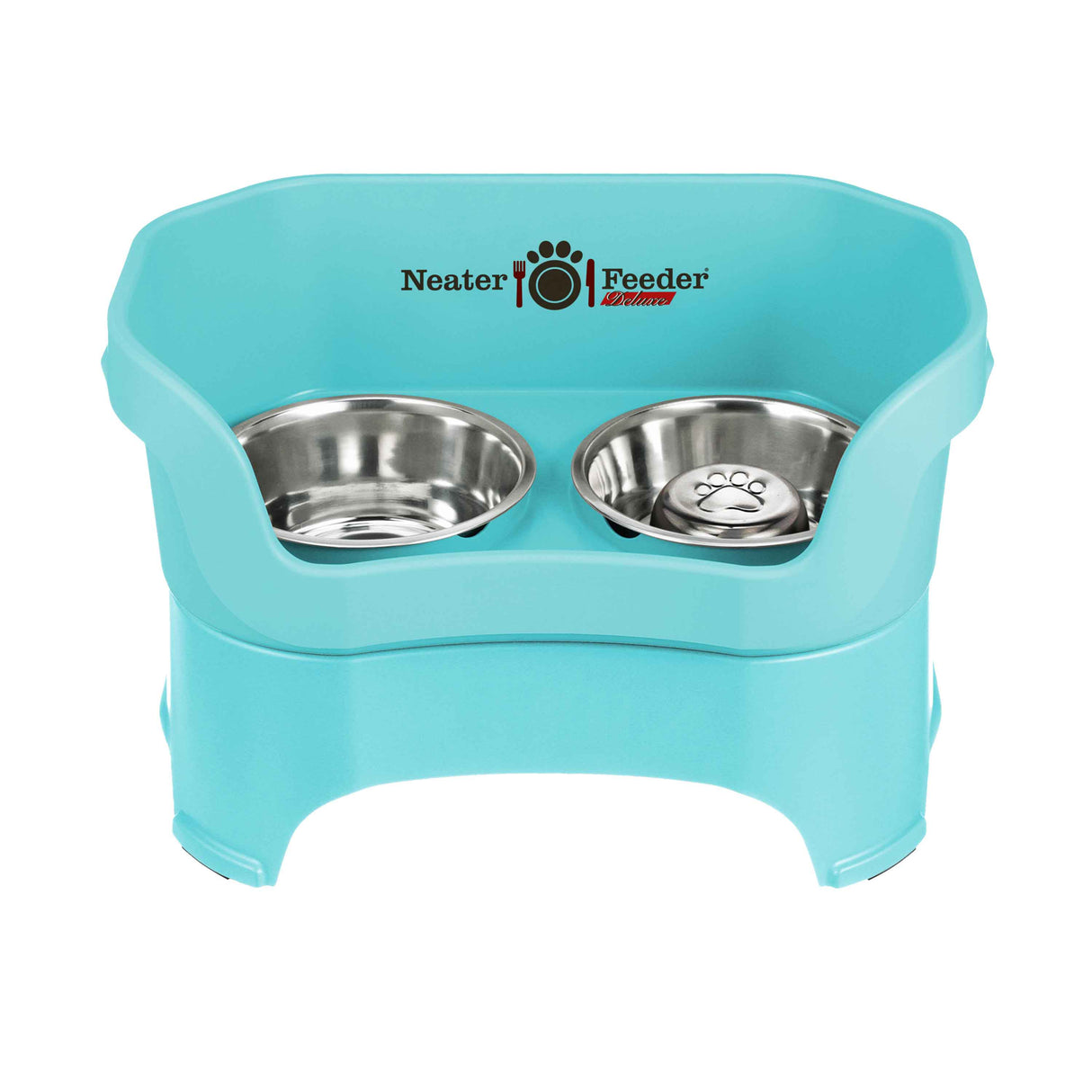 Aquamarine large DELUXE Neater Feeder with Stainless Steel Slow Feed Bowl