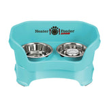 Aquamarine medium DELUXE Neater Feeder with Stainless Steel Slow Feed Bowl