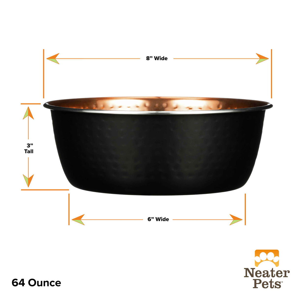 64 ounce sizing guide for Black Hammered Copper Bowl