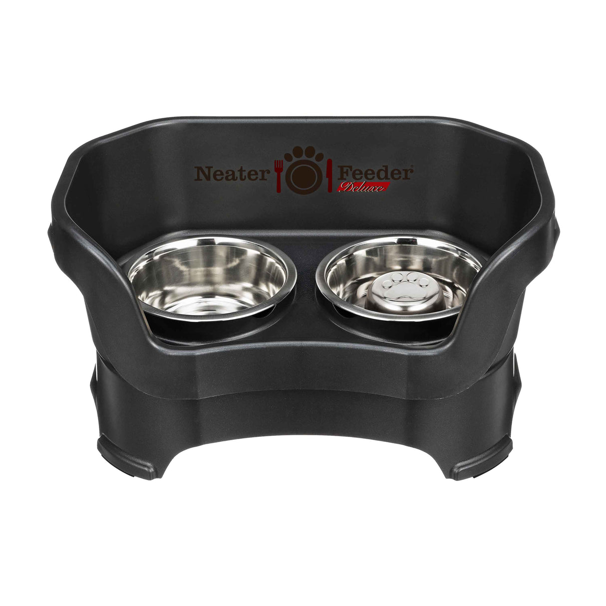 Midnight Black medium DELUXE Neater Feeder with Stainless Steel Slow Feed Bowl