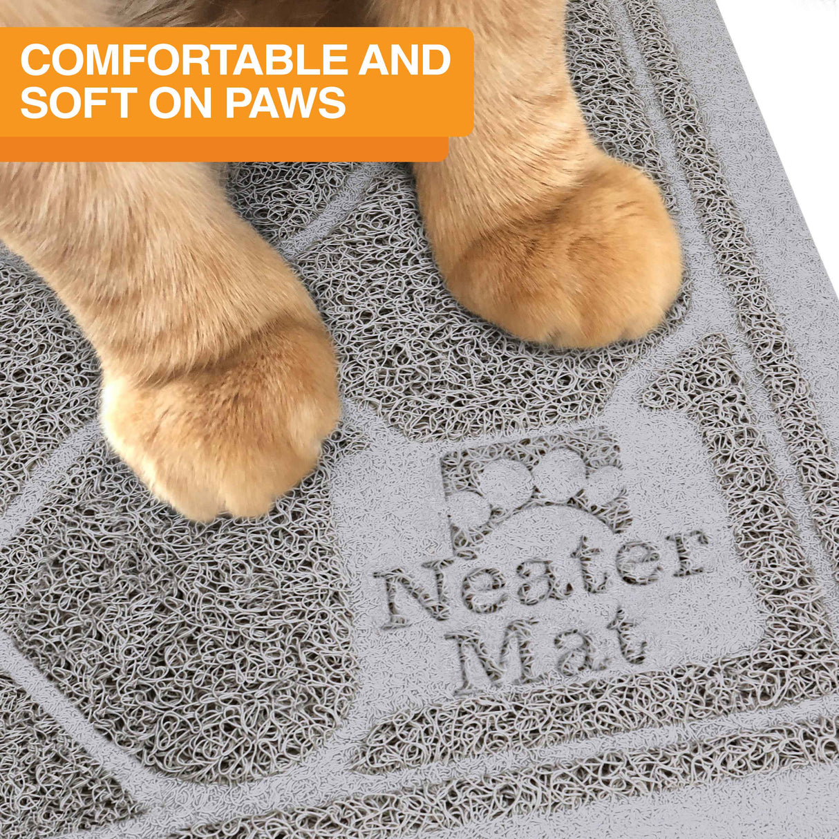Close up of cat paws on Grey Neater Pets Litter Trapping Mat