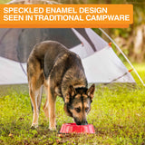 Dog with Red Camping Bowl