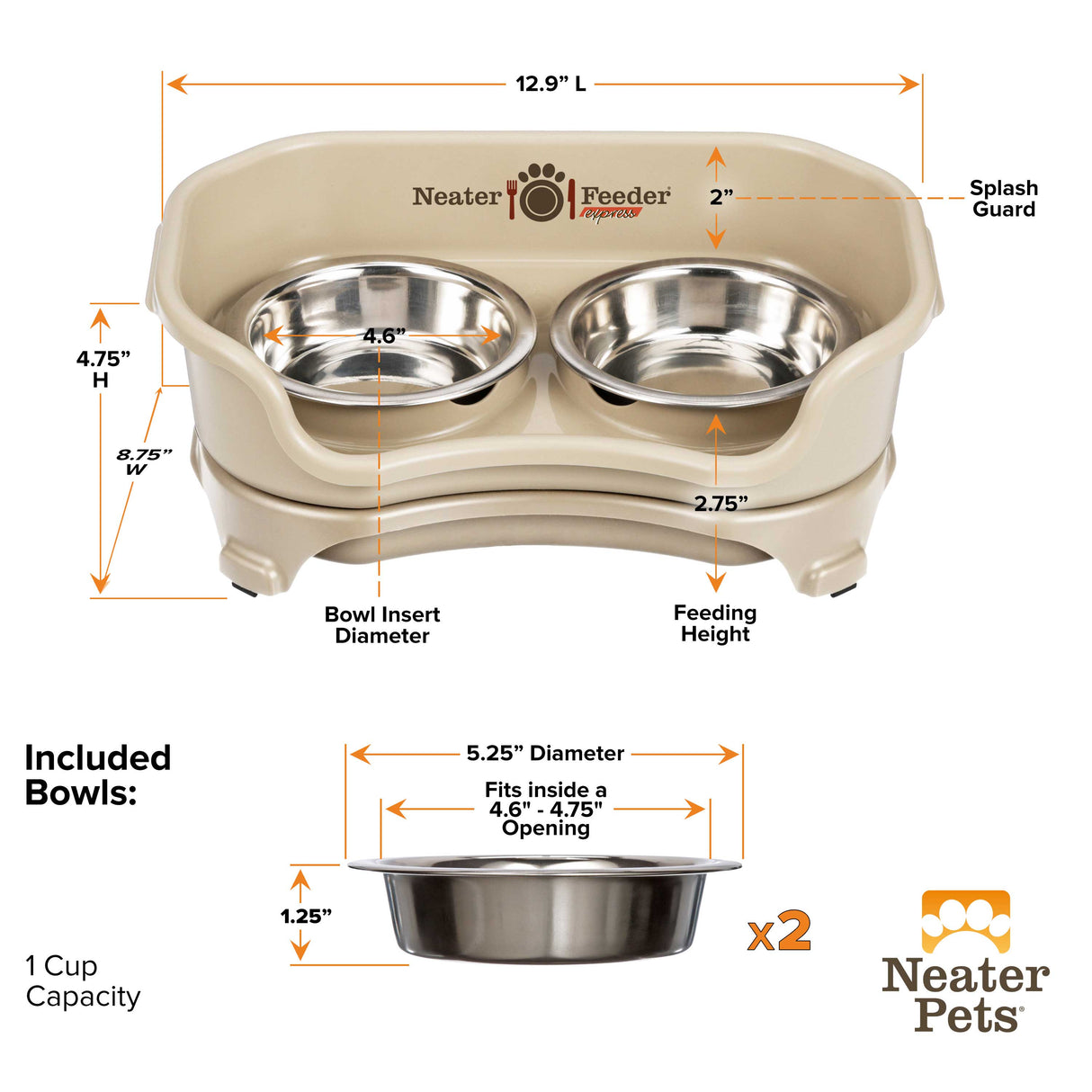 Dimensions of the Almond Express Cat Neater Feeder