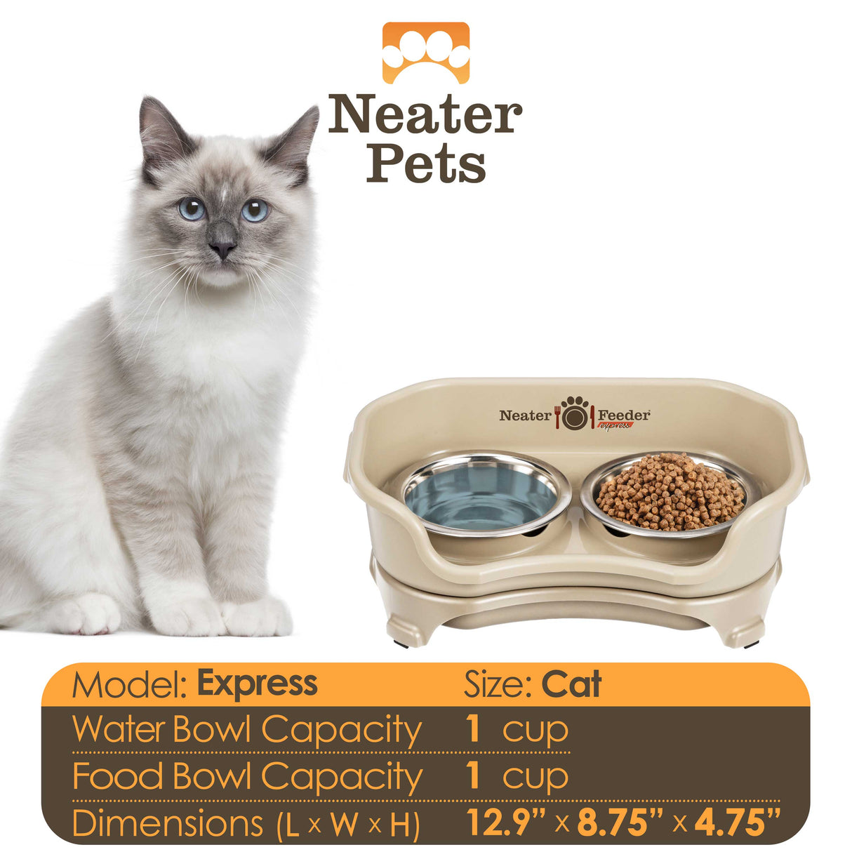 Almond Express Cat feeder bowl capacity and dimensions