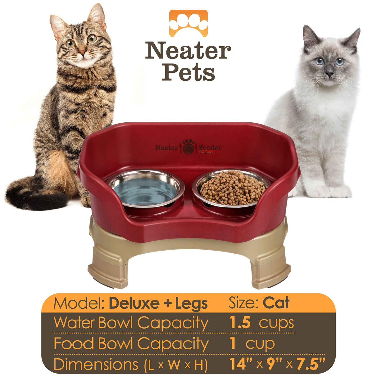 Deluxe cat with leg extensions bowl capacity and dimensions