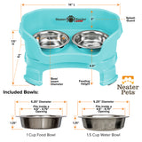 Deluxe Aqua Cat Neater Feeder with leg extensions and Bowl dimensions