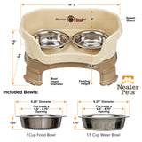 Deluxe Cappuccino Cat Neater Feeder with leg extensions and Bowl dimensions