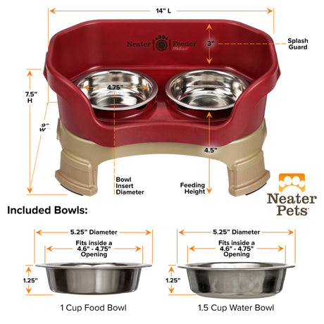 Dimensions of cat Neater Feeder and bowls