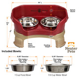 Deluxe Cranberry Cat Neater Feeder with leg extensions and Bowl dimensions