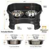 Deluxe Midnight Black Cat Neater Feeder with leg extensions and Bowl dimensions