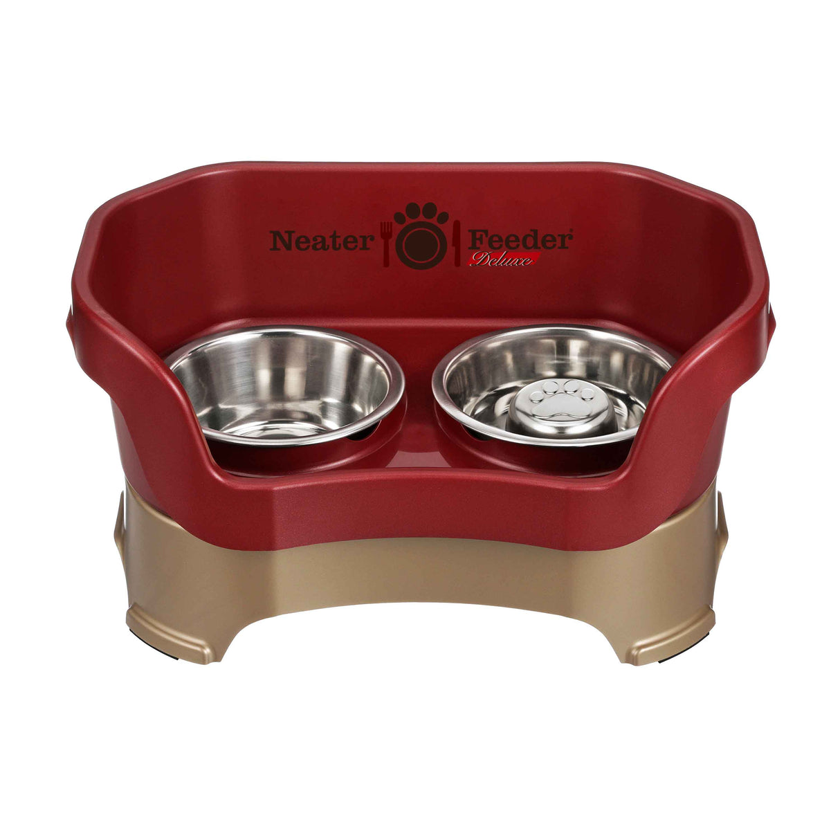 Cranberry medium DELUXE Neater Feeder with Stainless Steel Slow Feed Bowl