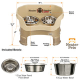 Dimensions of Cappuccino medium DELUXE Neater Feeder with Stainless Steel Slow Feed Bowl with leg extensions