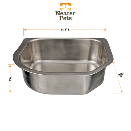 Dimensions of the Neater Slow Feeder Double Diner Stainless Steel Insert Bowl: 9.75 inches in length, 7.75 inches in width, 3 inches in height