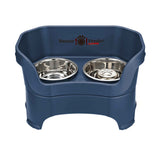 Dark Blue large DELUXE Neater Feeder with Stainless Steel Slow Feed Bowl