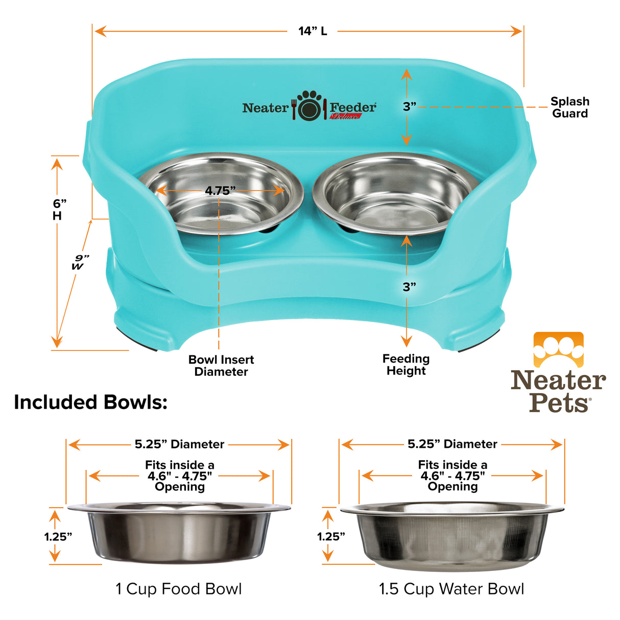 Deluxe Aqua Cat Neater Feeder and Bowl dimensions