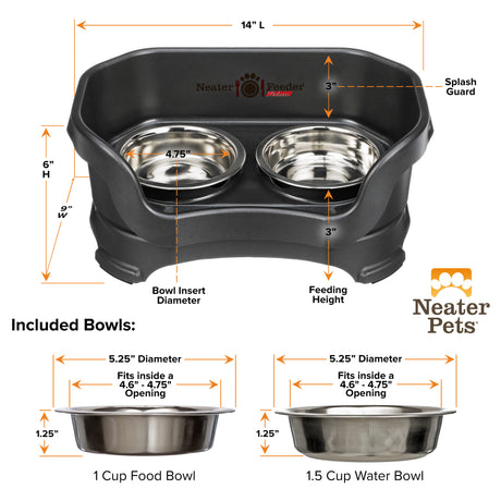 Deluxe Midnight Black Cat Neater Feeder and Bowl dimensions