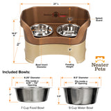 Deluxe Bronze Large Dog Neater Feeder and Bowl dimensions