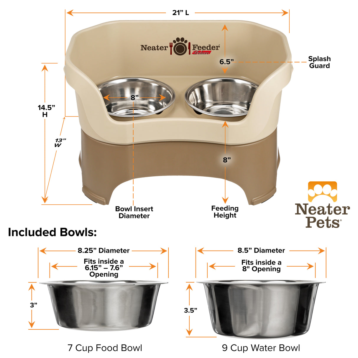 Deluxe Cappuccino Large Dog Neater Feeder and Bowl dimensions