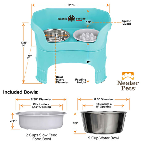 Aquamarine Neater Feeder with leg extensions dimensions