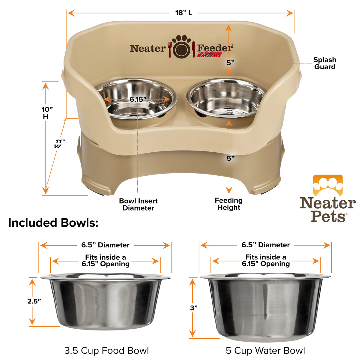 Deluxe medium feeder and bowl dimensions
