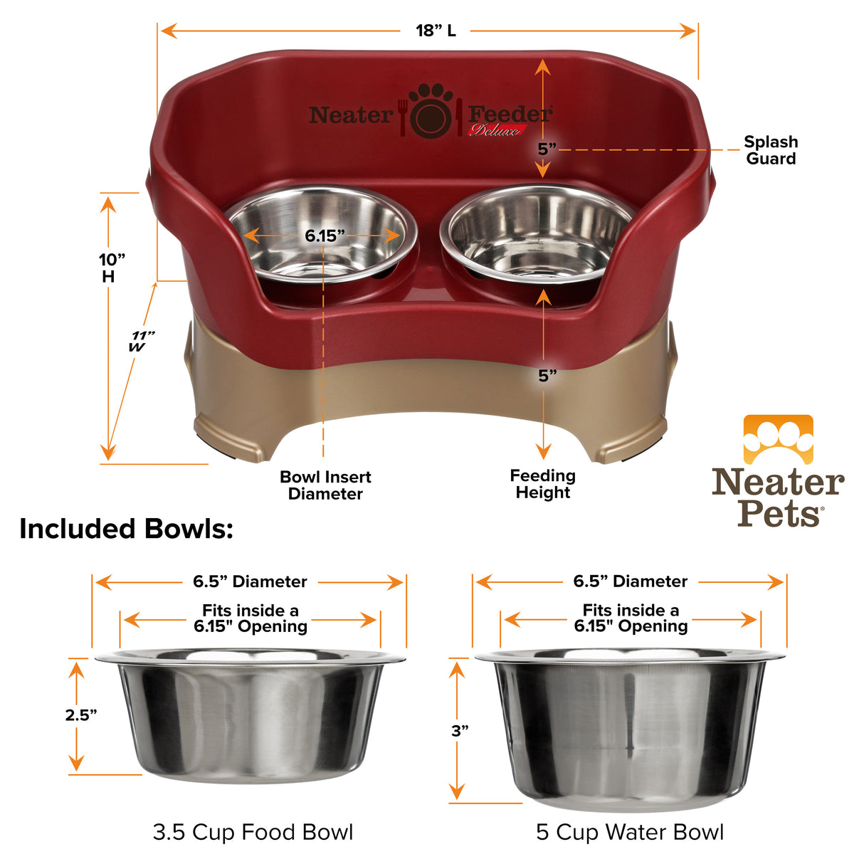 Deluxe Cranberry Medium Dog Neater Feeder and Bowl dimensions