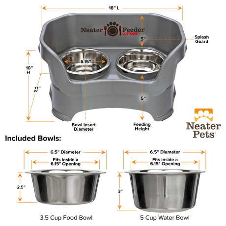 Deluxe Gunmetal Grey Medium Dog Neater Feeder and Bowl dimensions