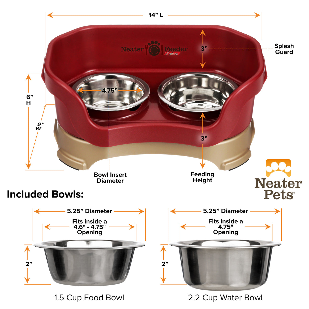 Deluxe Cranberry Small Dog Neater Feeder and Bowl dimensions