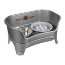 Gunmetal gray medium to large EXPRESS Neater Feeder with The Niner Slow Feed Bowl and stainless steel water bowl against a white background.