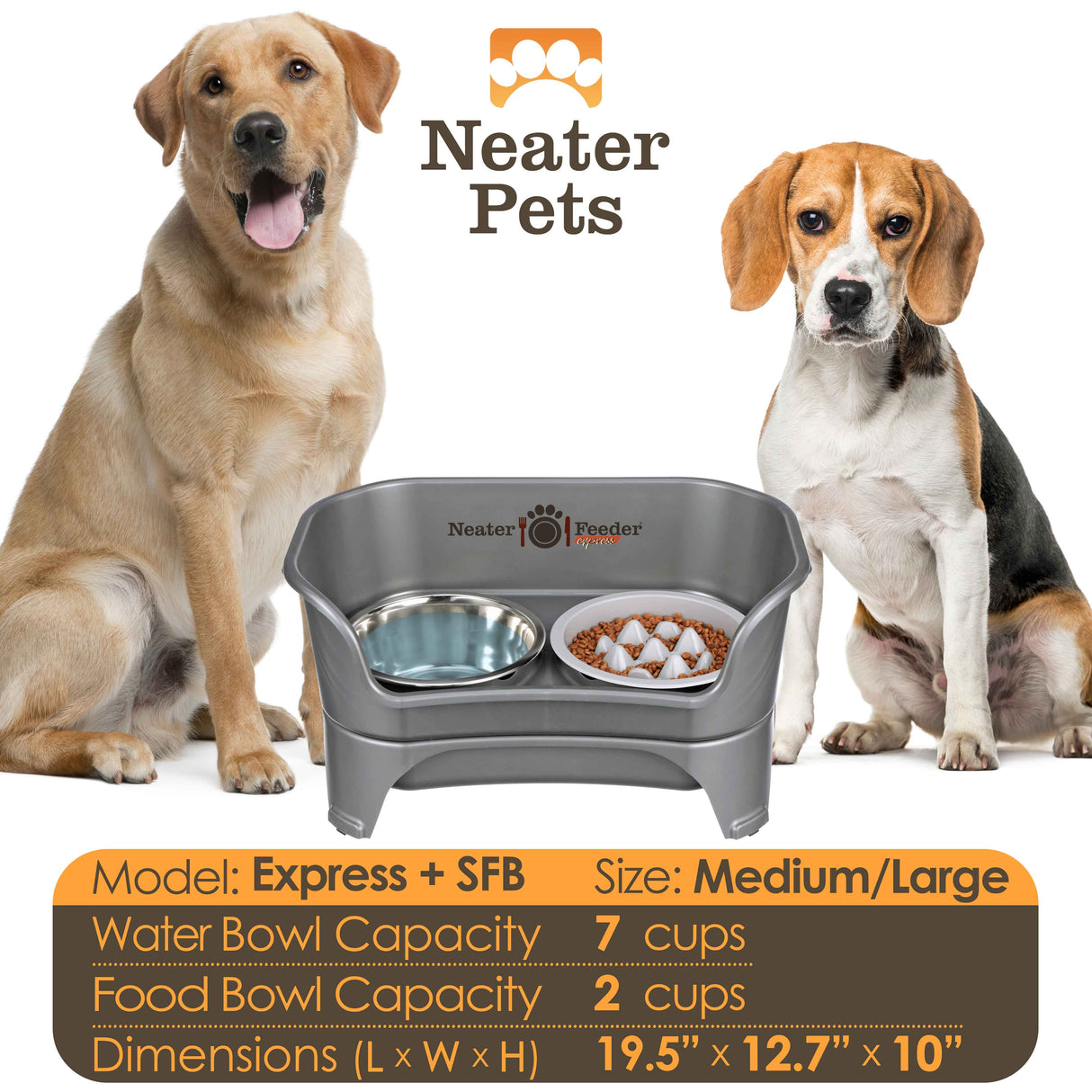 Neater Pets Neater Feeder Express Mess-Proof Elevated Food & Water Bowls  for Small Dogs, Midnight Black
