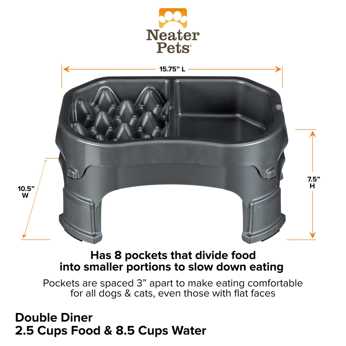 Raised Neater Slow Feeder Double Diner dimensions