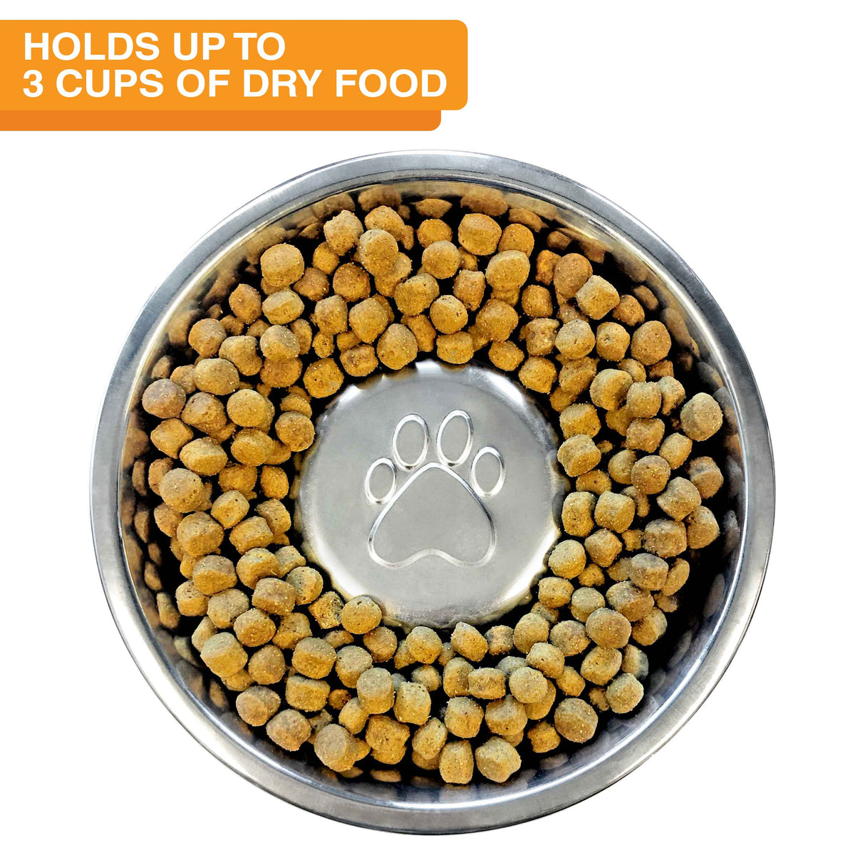 Large Stainless Steel Slow Feed Replacement Bowl for Neater Feeder full of dog food
