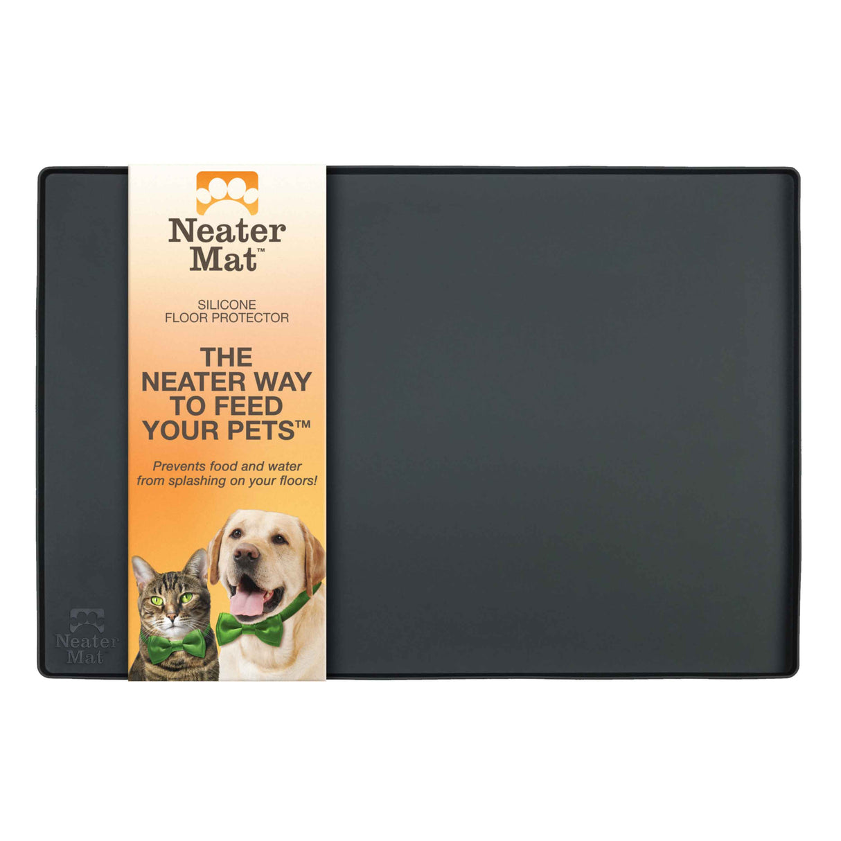 Neater Pet Brands Neater Mat - Waterproof Silicone Pet Bowls Mat - Protect Floors from Food & Water (Midnight Black, 24 x 16 Silicone)